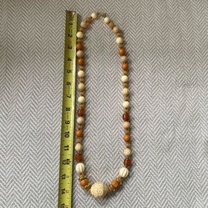 Vintage Art Deco Beaded Necklace with Cream and Brown Tones